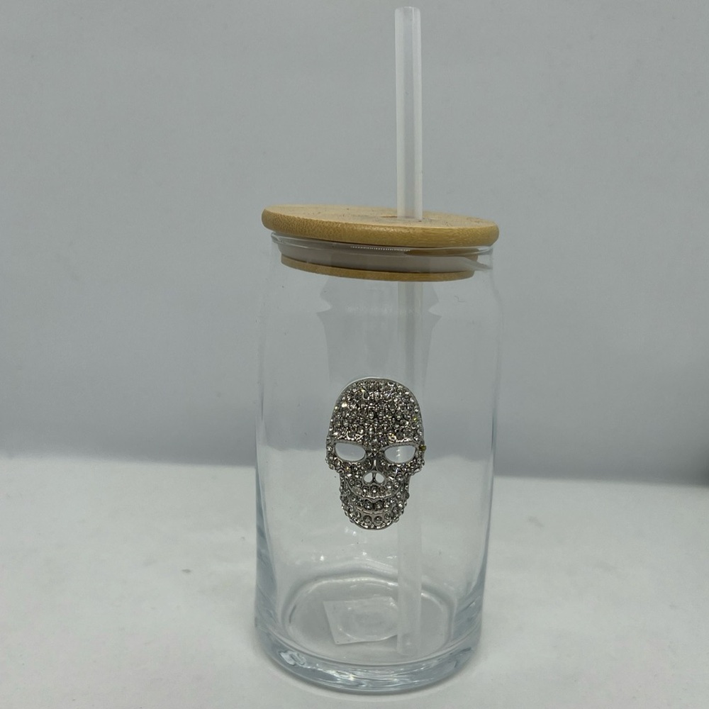 Home Essentials and Beyond Silver Skull Sippy Mason Jar